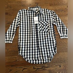 NWT Zara Girls' Black and White Plaid Shirt, size 10 New With Tag  2758